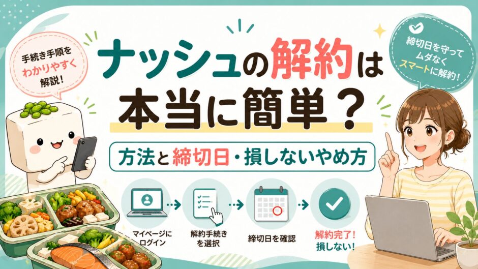 nosh(ナッシュ)の解約は本当に簡単?方法・締切日・損しないやめ方を解説するアイキャッチ画像